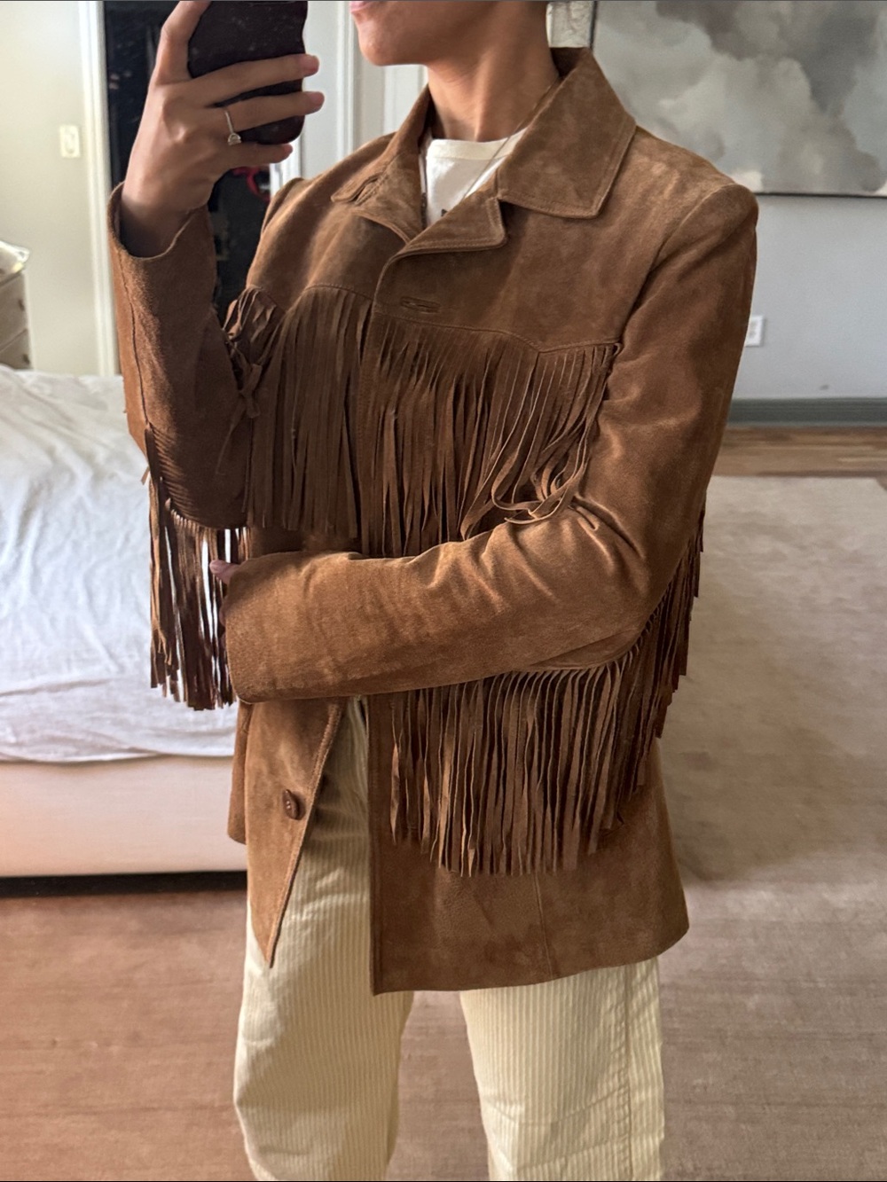 M Fringe 100% Suede Jacket - Brown Women’s Coat